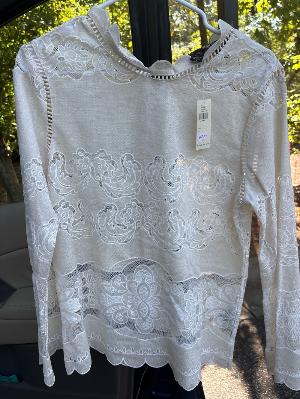 Women's White Lace-Detail Long Sleeve Blouse